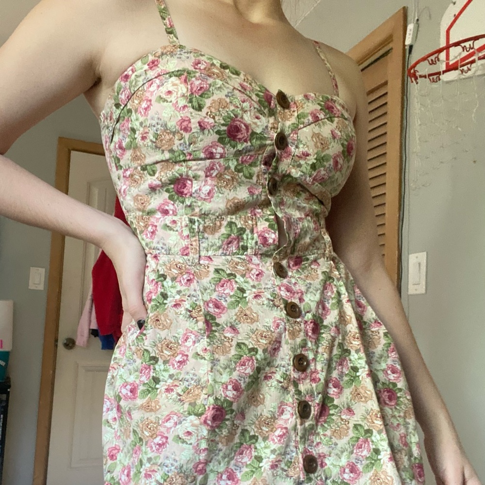 Cute short mini floral button up dress